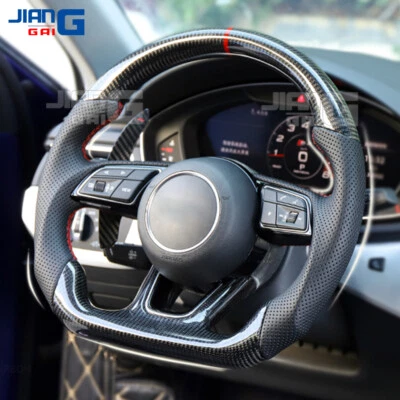 Volante de fibra de carbono real apto para Audi S3 S4 S5 RS3 RS4 RS5 con moldura 17-20 Foto 1 de 4