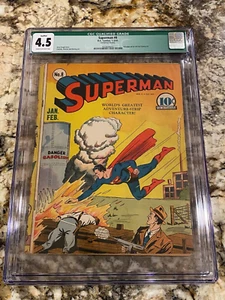 Superman #8 CGC 4.5 Qualified Classic Jerry Siegel Golden Age Comic Book Invest - Picture 1 of 3
