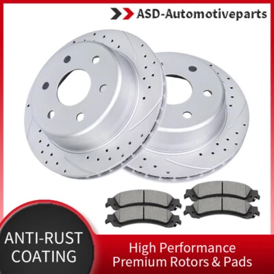 REAR Rotors Brake Pads for Chevy Tahoe Silverado Suburban GMC Sierra Yukon 1500 - Image 1 of 4