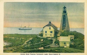 Postcard Nova Scotia Boston Boat Passing Yarmouth Lighthouse 1920s NrMINT PECO - Picture 1 of 1