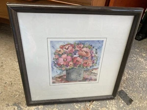 C Bartels 1985 Stillleben - Vase mit Blumen gerahmter Druck - 43 cm x 43 cm - Bild 1 von 7