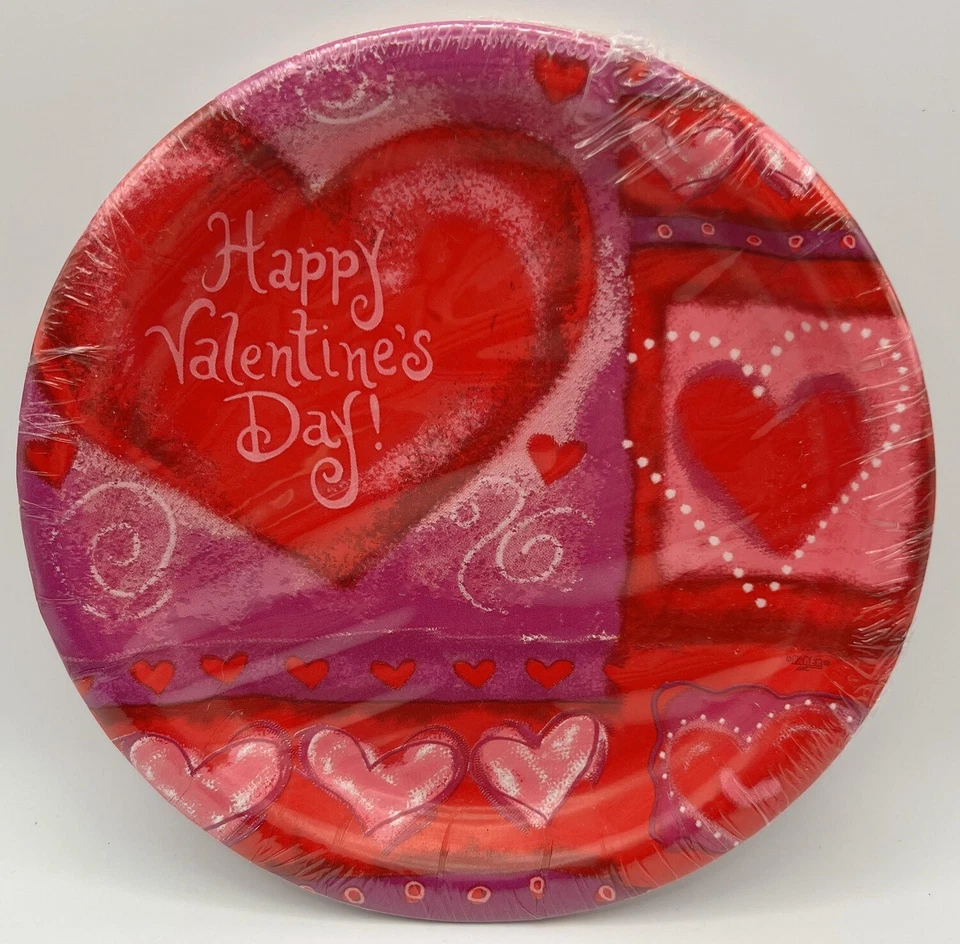 Whimsical Hearts Red Valentine's Day Holiday Theme Party 7" Paper Dessert Plates - Image 1 of 1