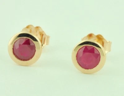 1.00 ct 14k Solid Rose Gold Natural Ruby Stud Earring bezel set July Birthstone - Image 1 of 4