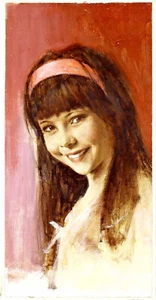 Len Thurston "Portrait of a girl with Pink Hairband" original gouache smile iris - Picture 1 of 3