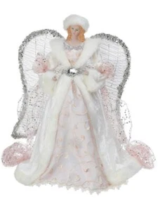 Vestido blanco ángel de 16" de alto con manguito de estrás parte superior del árbol de Navidad - Imagen 1 de 1