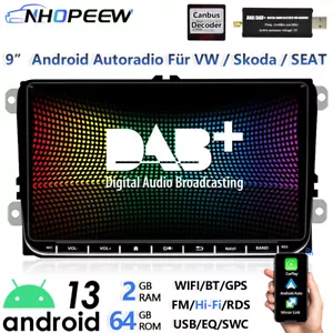 DAB+ 64G Carplay 9" Android Radio GPS Navi Für VW Golf 5 6 Polo 6R Passat Tiguan - Bild 1 von 13