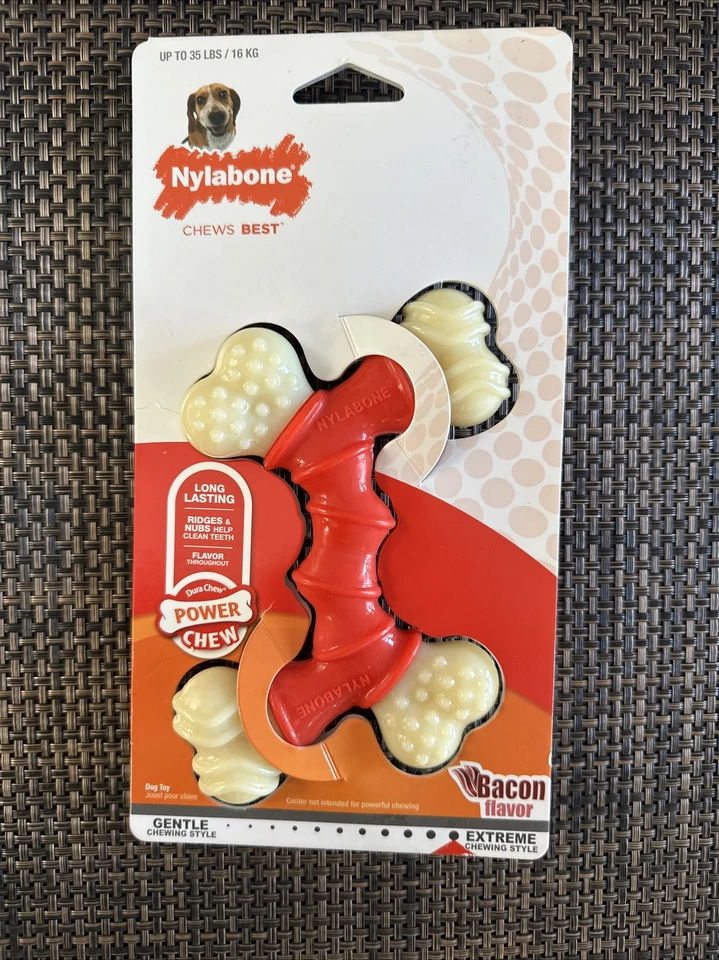 Nylabone Double Bone DuraChew Bacon Flavor Wolf Sz Chew Toy For Dogs Up To 35lb