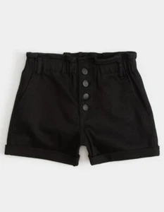 RSQ Girls Paperbag Denim Shorts Black High Waist Button Front Size 8 EUC - Picture 1 of 3