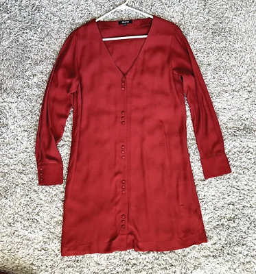 Mini Vestido Madewell Rojo Manga Larga Cuello en V Botón Delantero XS Femenino Romántico Foto 1 de 4