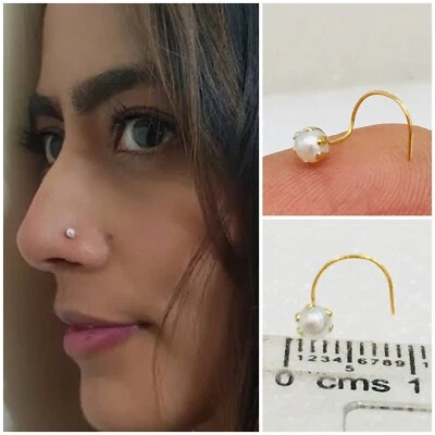 Perla - Alfiler de nariz de oro puro de 9 c Pernos de nariz de alambre Taar Nath Nathni 3,5 mm 9 k Foto 1 de 4