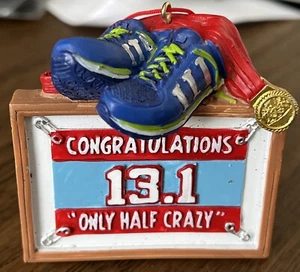 13.1 “Only Half Crazy” Half Marathon Runner/Jogger Christmas Tree Ornament  - Picture 1 of 6
