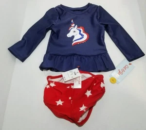 Cat & Jack Girls Toddler Unicorn Rashguard Swimsuit Set Navy 18 Months - Picture 1 of 5