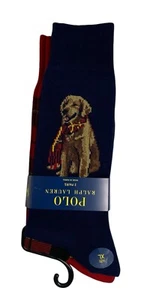 Polo Ralph Lauren Mens Gold Retriever Dog Plaid 2 Pair Crew Socks Size XL - Picture 1 of 6