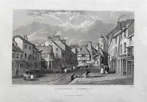 Impresión antigua de 1831; Penzance, Cornualles después de T. Allom - Imagen 1 de 2