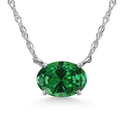 0.35 Ct Oval Green Created Emerald 10K White Gold Necklace - Image 1 of 4