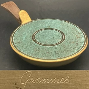 Cenicero de mayordomo silencioso Grames cobre y verde cenicero/cazador de migas c1930s EE. UU. 3x9x6" - Imagen 1 de 12