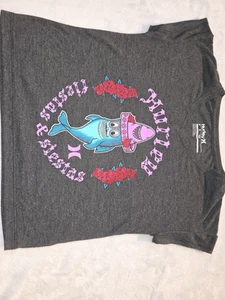 Girls Hurley Shark Party Fiestas & Siestas S/S Tee - BLK/GRAY- M 8/10 - Picture 1 of 6