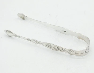 Pinzas de azúcar antiguas de plata esterlina con patrón floral de Jorge III Londres 1796 Foto 1 de 4