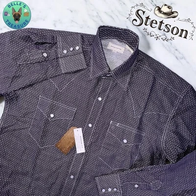 Stetson Shirt Mens Small Western Pearl Snap Double Pocket Modern Fit Button Up - Image 1 of 4