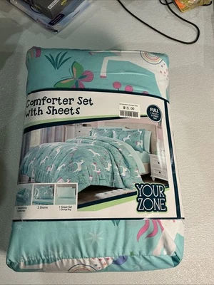 Your Zone 7 Piece Teal Unicorn Grove Polyester Bedding Set for Girls, Full - Image 1 of 4