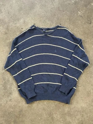 VINTAGE 2000s Y2K Nautica Embroidered Sweater Crewneck Striped Blue Size L￼ - Image 1 of 4