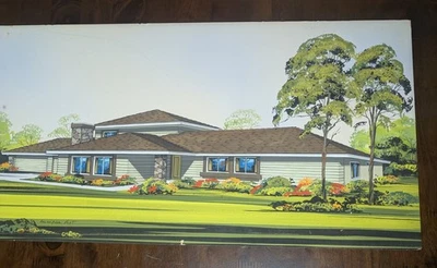 Original MCM Representación Arquitectónica Dibujo Acuarela Casa Modelo Casa B1 Foto 1 de 4