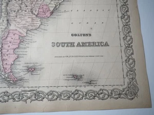 Original Antique Colton Map South America ca. 1865 Hand Color - Picture 1 of 1