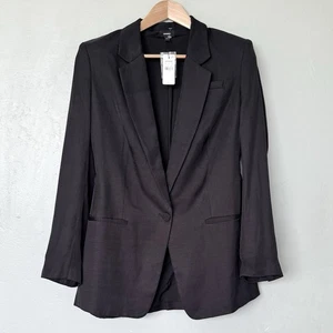 Blazer Express Negro Mezcla de Lino Un Botón Ceñido Novio Talla L - Imagen 1 de 12