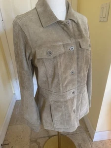Vintage 1990s EDDIE BAUER Seattle Suede Leather Jacket Womens Barn Chore Coat M  - Picture 1 of 14