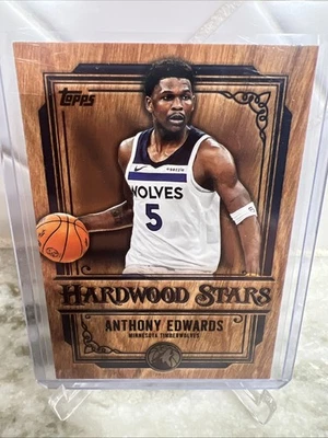 Estuche de estrellas de madera dura de baloncesto Topps 2025 Hit SSP Anthony Edwards Timberwolves Foto 1 de 2