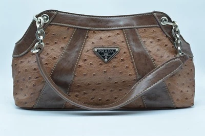 Prada Ostrich Leather Shoulder Bag, Camel & Walnut Color, Very Nice Condition! - Image 1 of 4
