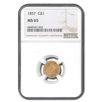Oro cabeza india de $1 de 1857 MS-65 NGC Foto 1 de 3