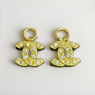 Chanel CC Zipper Pull Charm Crystal  Pendant Gold Zipper Pull 12mm 2pc - Image 1 of 4