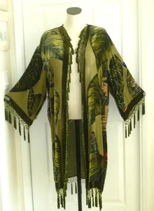 Chicos tragbar Kunst Seide Samt Ausbrenner Kimono Staubtuch Perlen Pailletten Fransen M L XL - Bild 1 von 24
