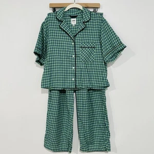 Set pigiama donna Aerie flanella cargo skater taglia media verde blu grunge anni 90 - Foto 1 di 19