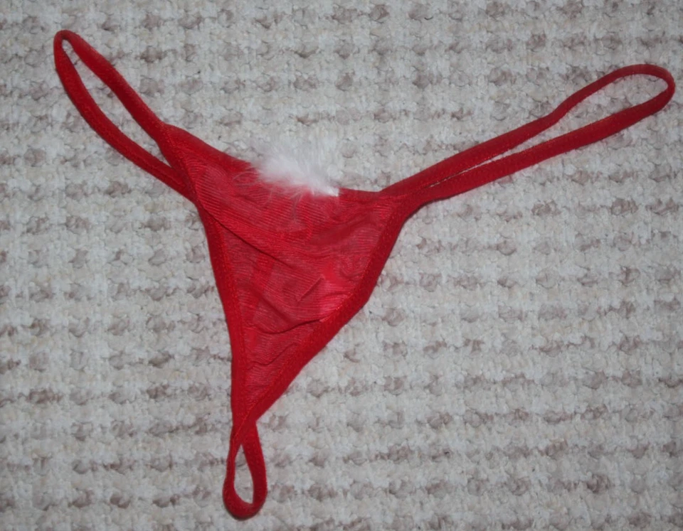 Knapper Slip String Tanga Gr S rot mit Puschel NEU Weihnachten transparent - Bild 1 von 1