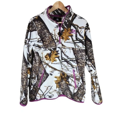 MOSSY OAK White Fleece Purple Accents Woodland Camouflage Quarter Zip SZ M - Image 1 of 4