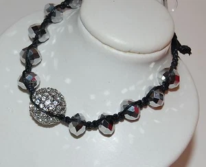 NWT Guess Black Cord-Silver Beads-Rhinestones, Pretty-n-Punk Friendship Bracelet - Picture 1 of 3