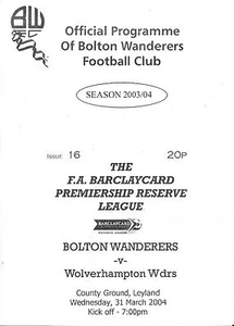 Football Programme>BOLTON WANDERERS RESERVES v WOLVES RESERVES Mar 2004 - Picture 1 of 1