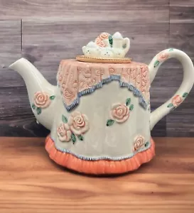 1988 Fitz and Floyd Picnic Rose Cottagecore Floral Teapot Vintage Easter Pastel - Picture 1 of 9