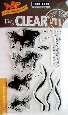 Juego de estampillas de peces dorados transparentes en capas de Hero Arts CL945 ¡NUEVO! Foto 1 de 3