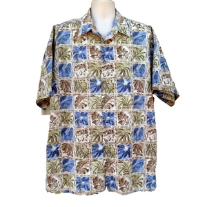 Camisa hawaiana estampada en tapa talla 2XL marrón azul bolsillo SS Aloha Friday - Imagen 1 de 10