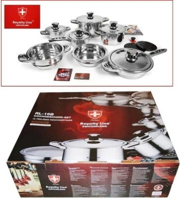 Batteria di Pentole Set Cucina 16Pz Professionale Royalty Line Swiss Inox 18/10 - Immagine 1 di 4