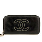 Chanel CC Logo lange Geldbörse aus schwarzem Leder mit Reißverschluss/9Y2601