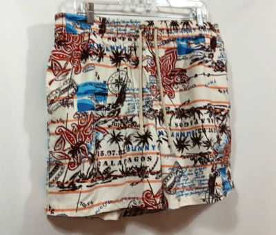 Caribbean Joe Swim Trunks Large Lined Galapagos Island Map Elastic Waist Men's  - Image 1 of 4