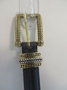 CARLISLE Black Herringbone Weave Leather Belt  and Gold Buckle Size P #16070