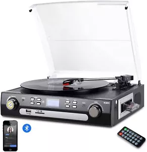 Bluetooth Vinyl Plattenspieler,with Stereolautsprecher USB Port & SD Fernbedien - Bild 1 von 7