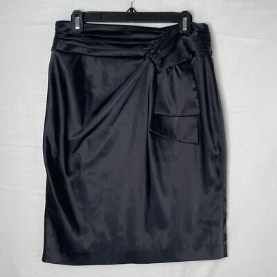 Falda Adrianna Papell Evening Essentials negra satinada lazo cintura plisada talla 8 Foto 1 de 4