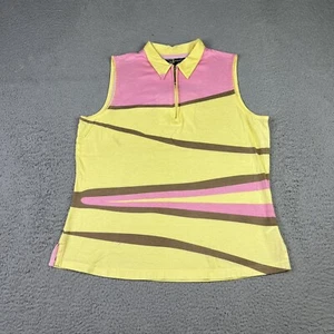 Jamie Sadock Shirt Womens Large Yellow Pink Geometric Sleeveless 1/4 Zip Golf - Picture 1 of 11