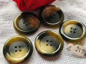 Lot 5 gros boutons vintage effet corne vert beige 2,7 cm ref 5906 - Imagen 1 de 1